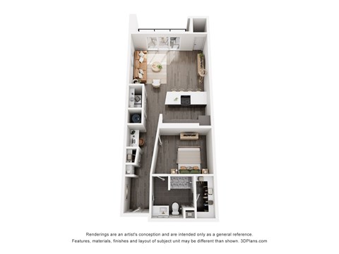 Floor plan for 1 bed, 1 bath, 834 sqft